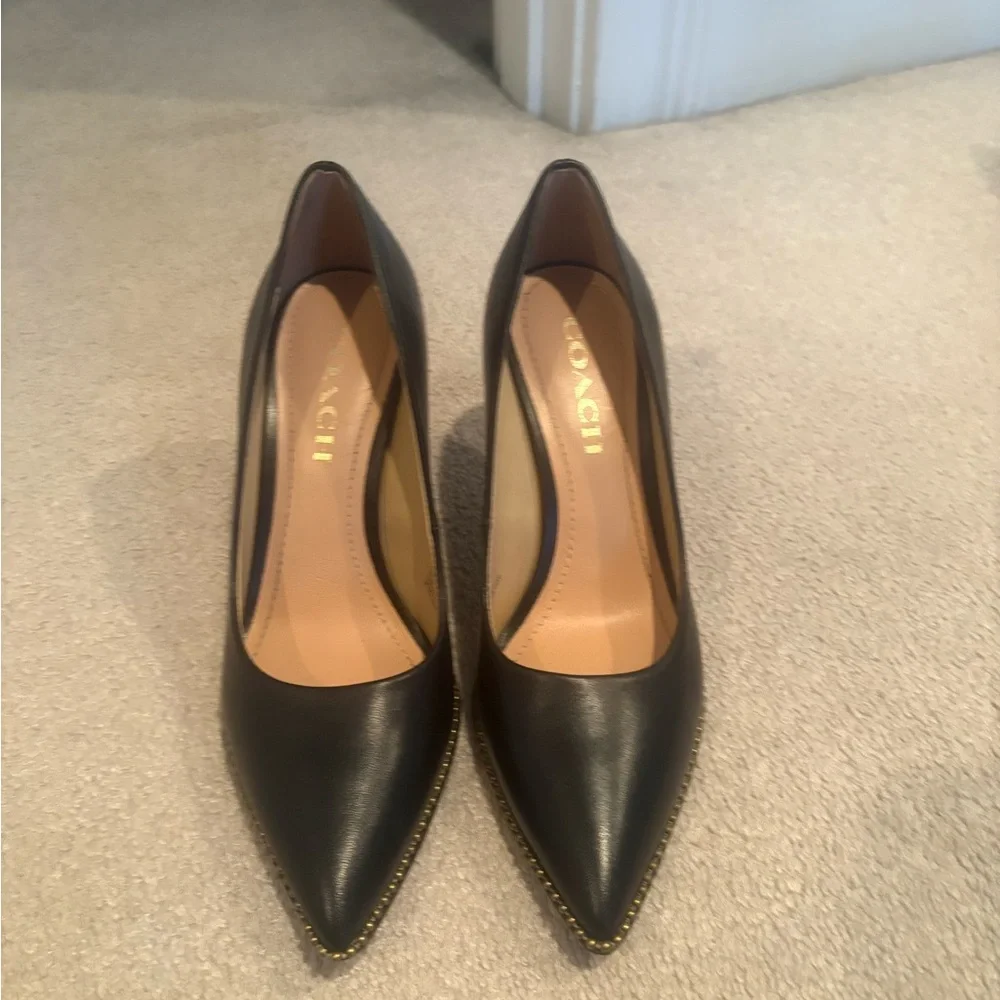 Coach Black Heels with Gold Trim - Picture 2 of 6